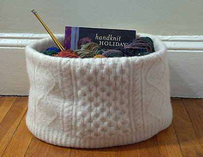 My very on felted sweater knitting basket.