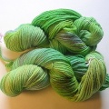 Cascade 220 dyed different shades of green.