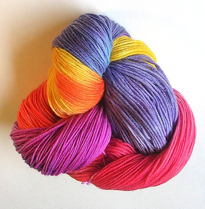 Cascade 220 dyed in a rainbow of colors.